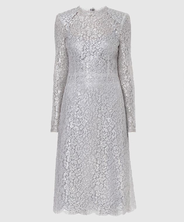Dolce & Gabbana o1y0825 Midi Dress in Silver Size XS / US 0-2 / IT 36-38 - 1 Thumbnail