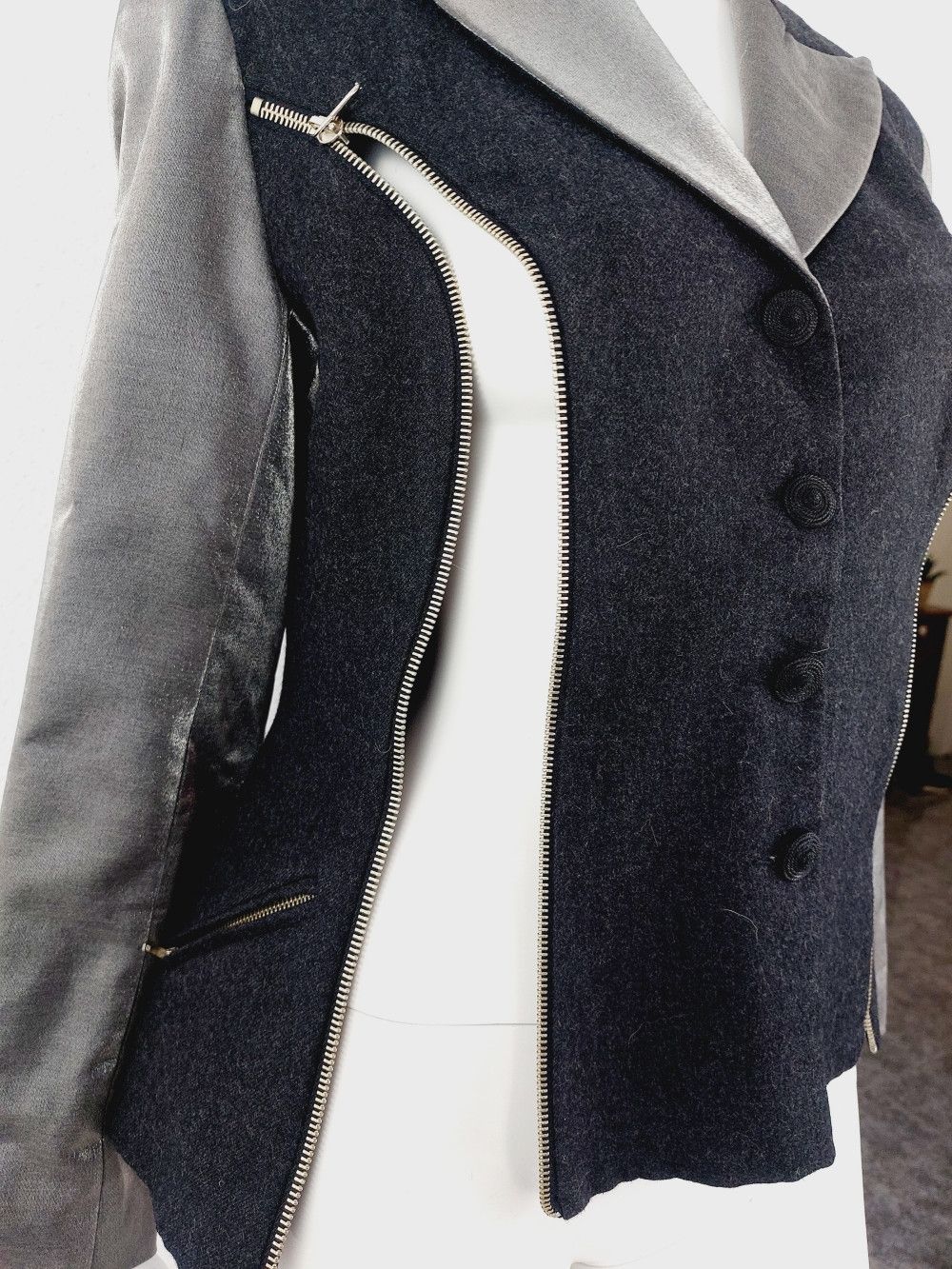 plein sud Plein Sud Faycal Amor Bust Silver Zip Zipper Wool Jacket Size M / US 6-8 / IT 42-44 - 4 Thumbnail