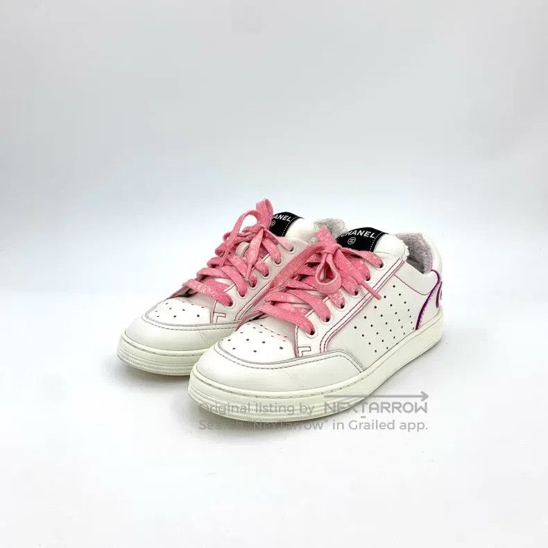 Chanel Chanel White plush lace-lacing sneakers Size US 7.5 / IT 37.5 - 1 Thumbnail