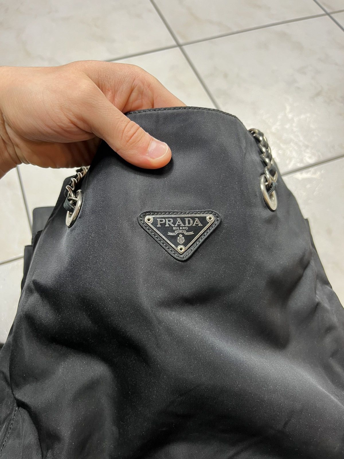Vintage Prada nylon metal chain handbag tote bag milano