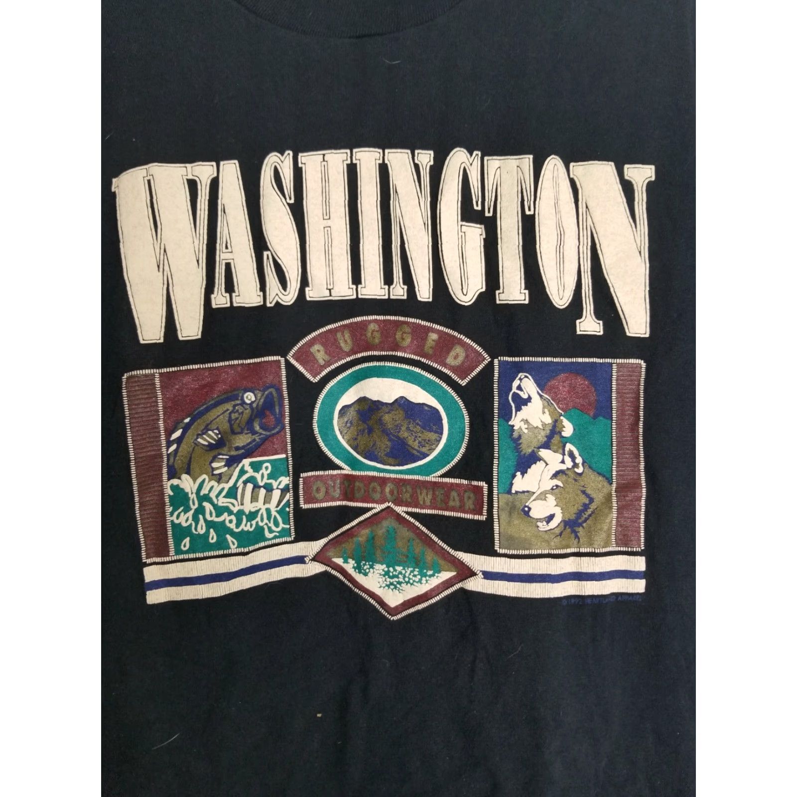 Fruit Of The Loom Vintage Washington State Outdoors Travel Souvenir T Shirt Mens XL Black Cotton Blend Fruit of the Loom 80s Crew Neck Short Sleeve Graphic Print Size US XL / EU 56 / 4 - 3 Thumbnail