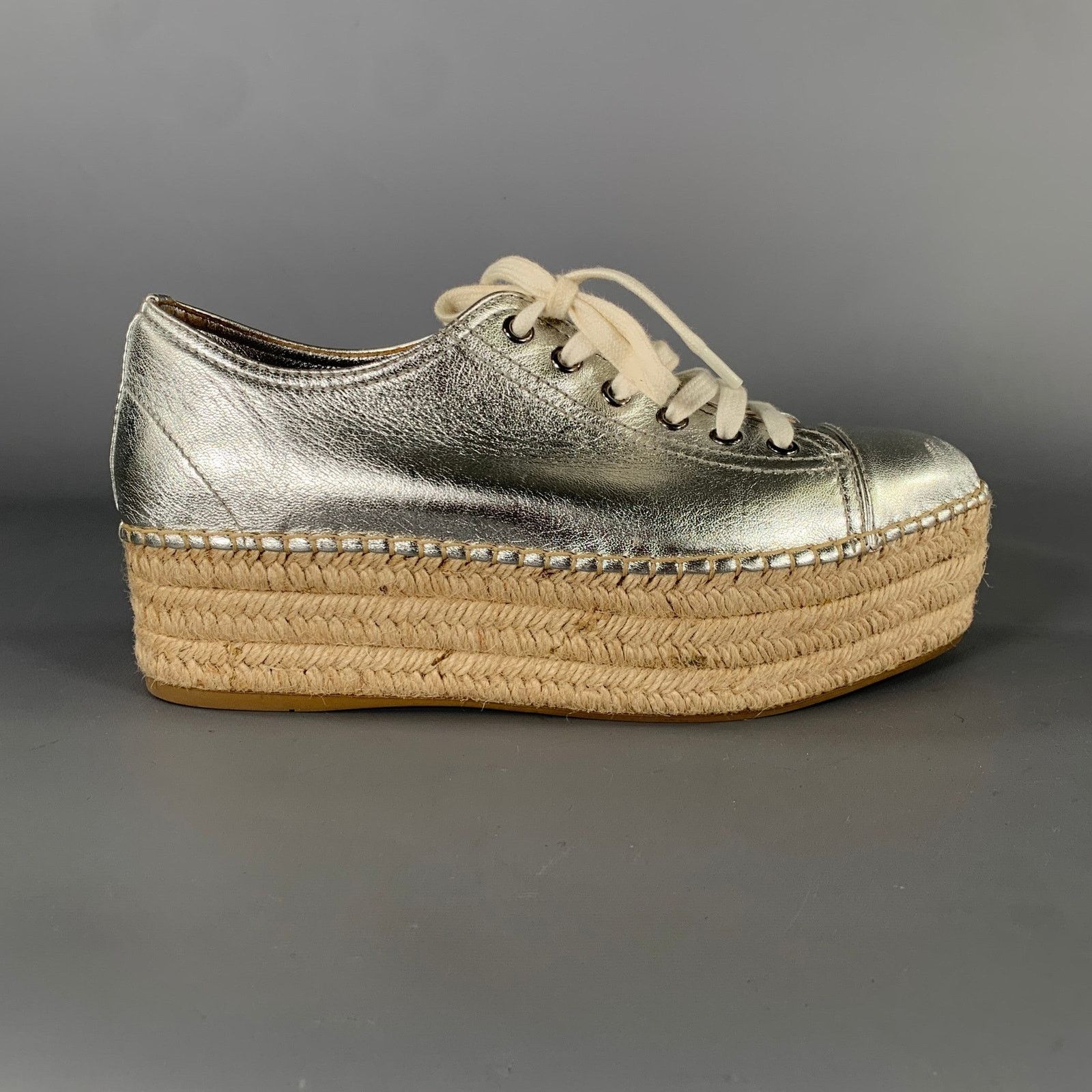 Miu Miu MIU MIU Size 8 Silver Espadrille Platform Sneakers Size US 8 / IT 38 - 2 Thumbnail