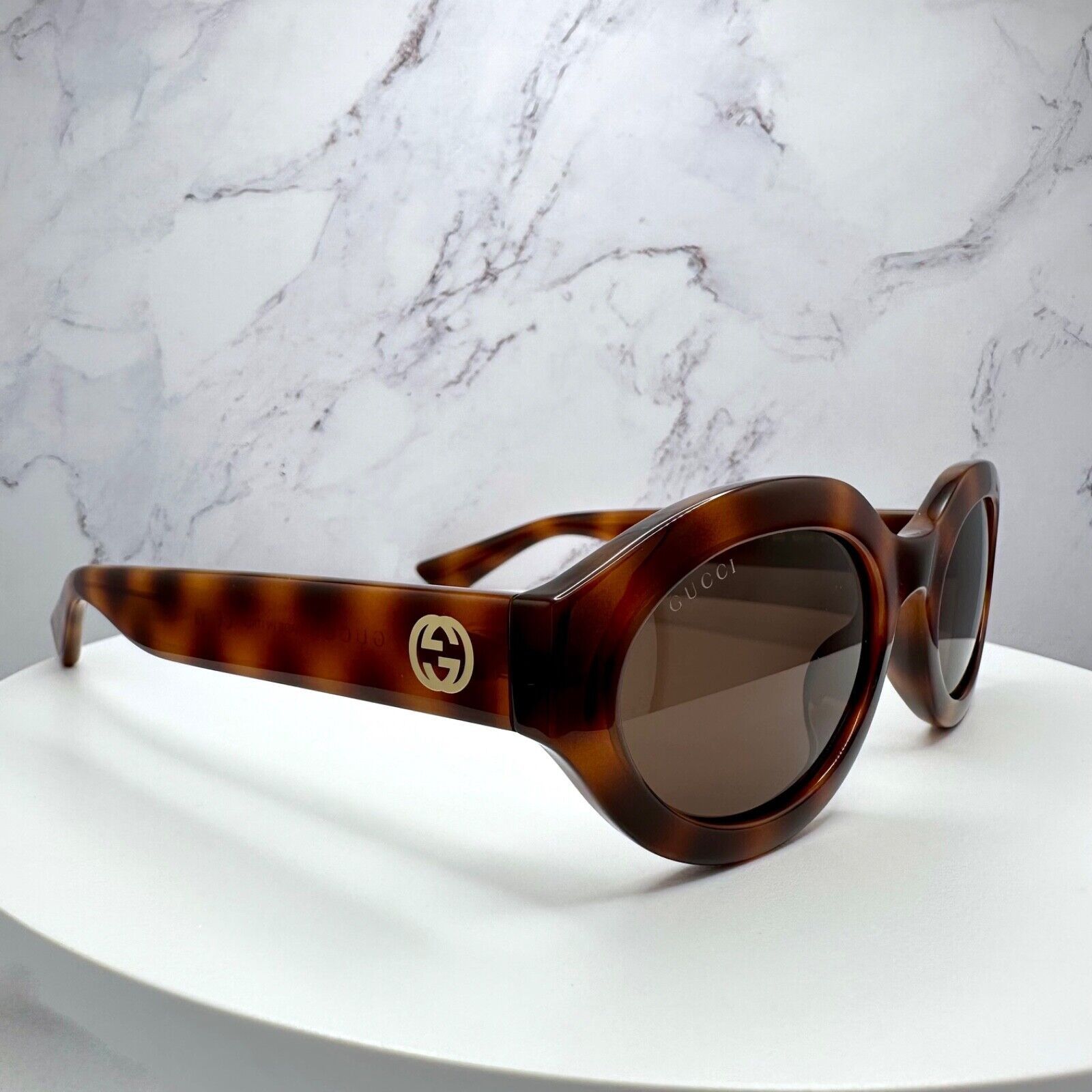 Gucci New GUCCI Sunglasses Brown Tortoise Oval Gold GG Logo Size ONE SIZE - 5 Thumbnail