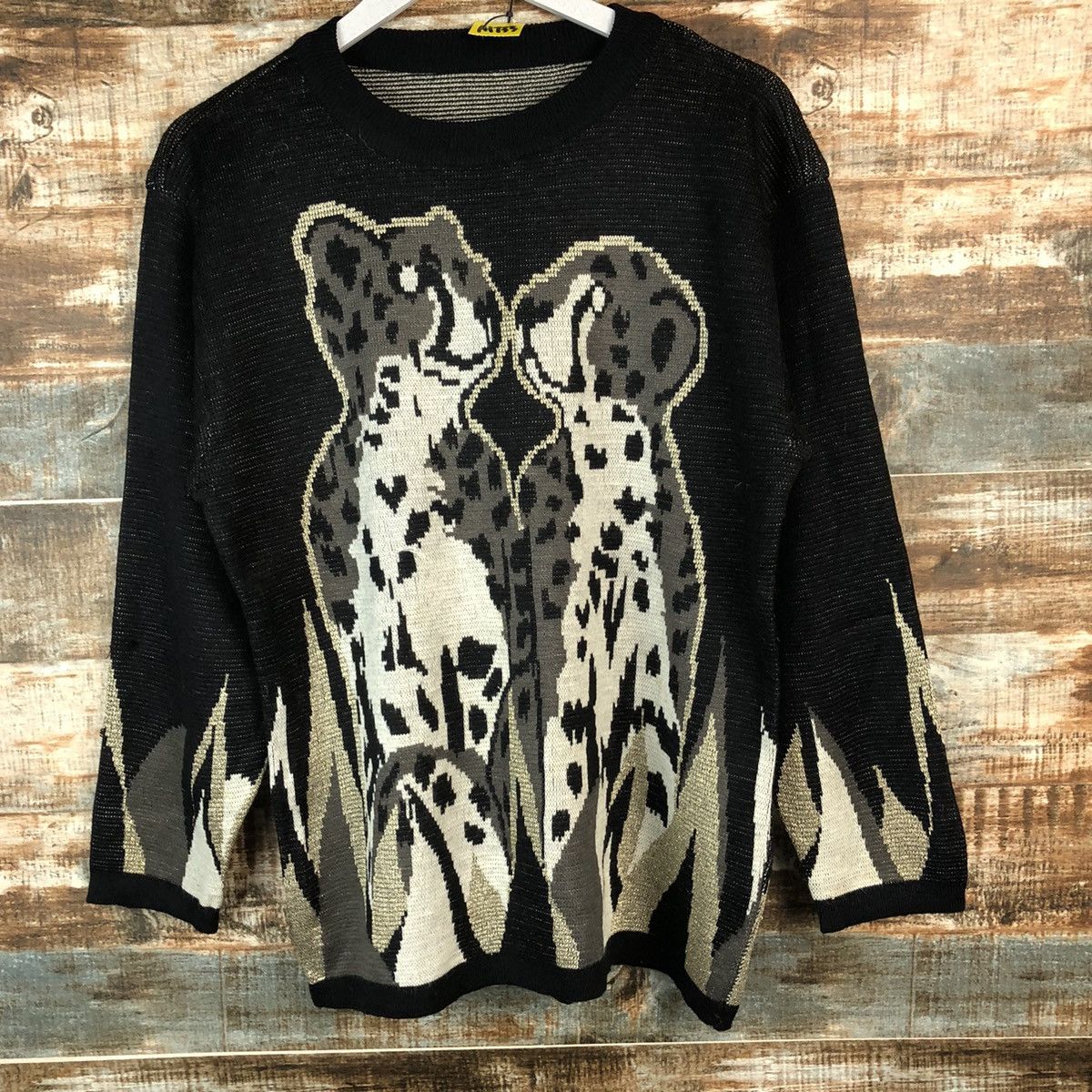 Vintage Japan vintage leopard love Black Knitwear #A1733 Size M / US 6-8 / IT 42-44 - 3 Thumbnail