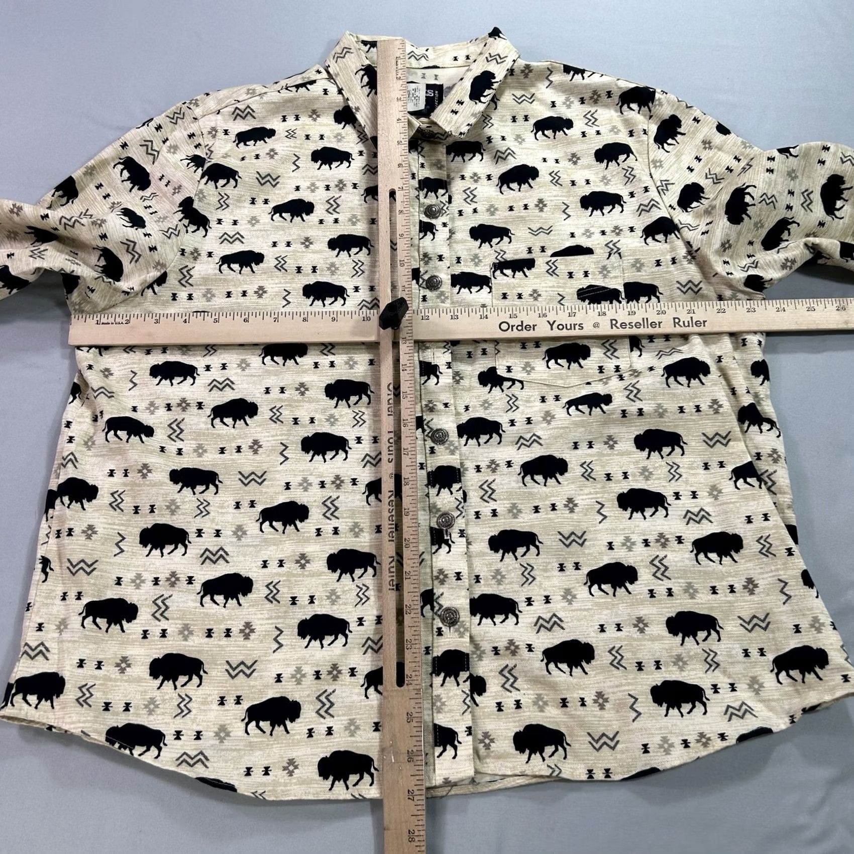 Brooks Brooks & Dunn Shirt Mens Large Beige Buffalo Print Western Snap Button USA Size US L / EU 52-54 / 3 - 4 Thumbnail