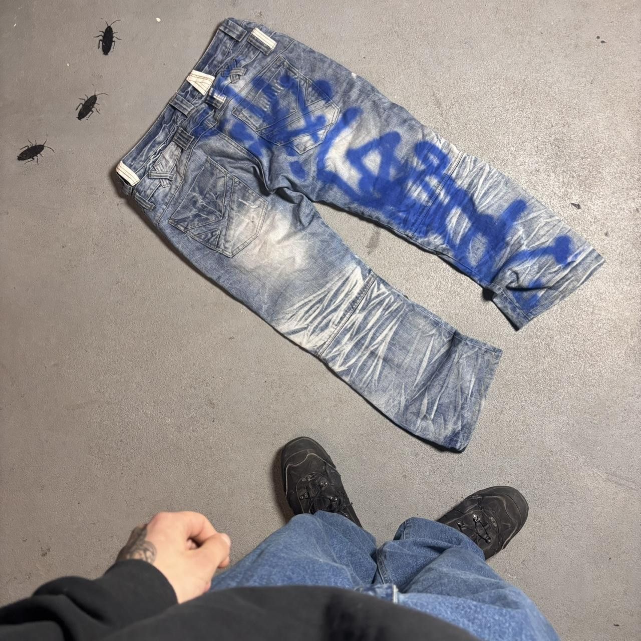Japanese Brand × Vintage Japanese blue and navy graffiti denim jeans Size US 36 / EU 52 - 8 Thumbnail