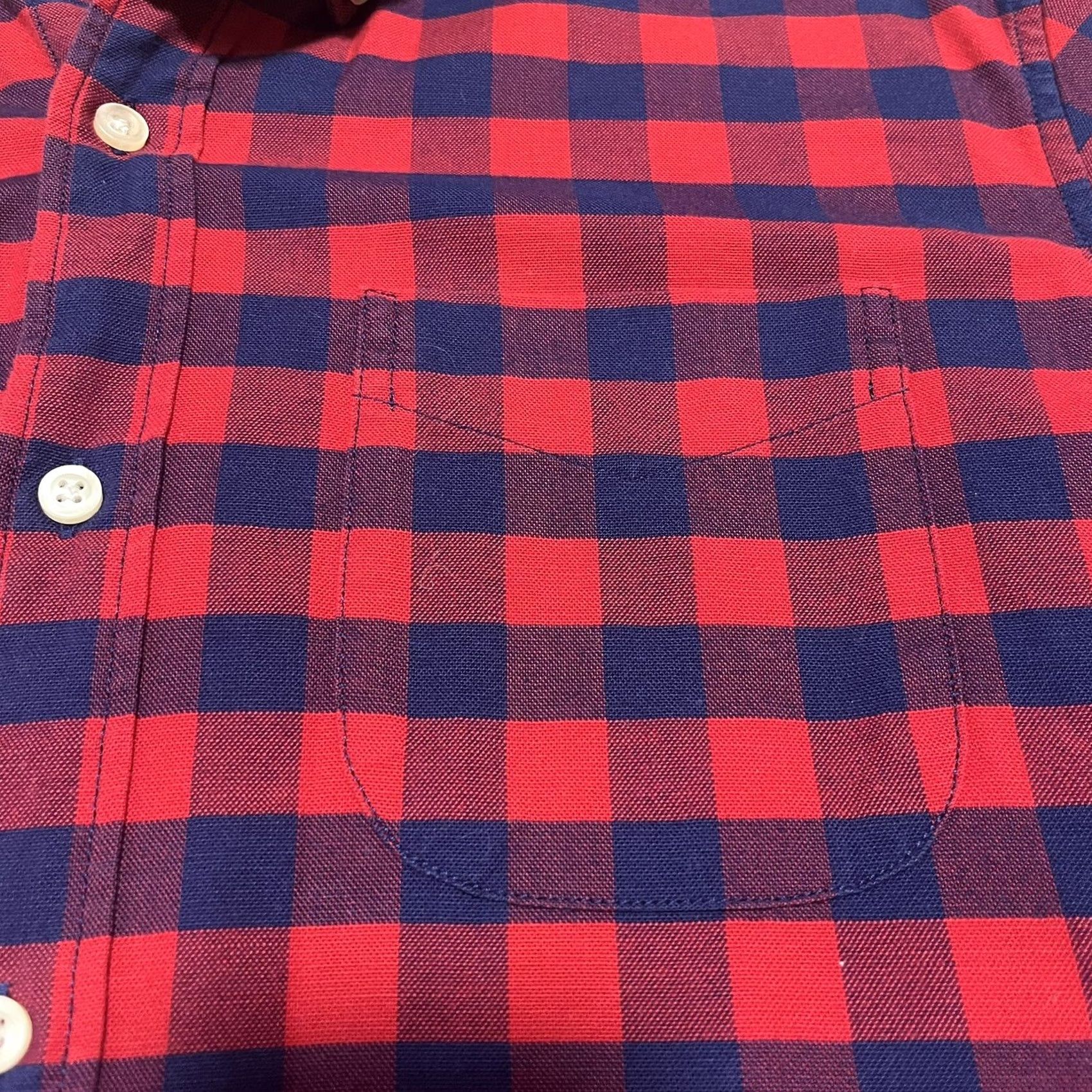 Gap GAP Shirt Mens Button Up Plaid Red Blue Check Large Casual Cotton Knit Slim Fit Short Sleeve Button-Front Size US L / EU 52-54 / 3 - 2 Thumbnail