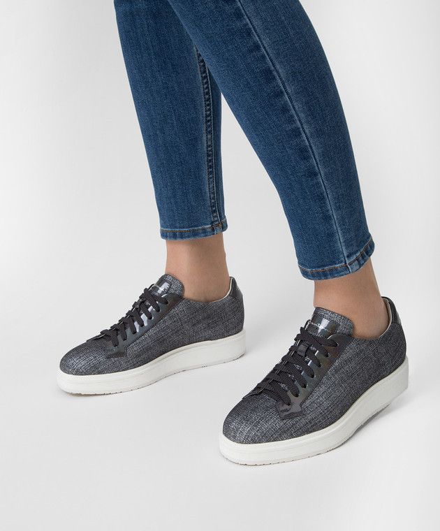 Santoni Santoni Made In Italy Women's Silver Leather Sneakers Luxury Size US 6.5 / IT 36.5 - 13 Thumbnail