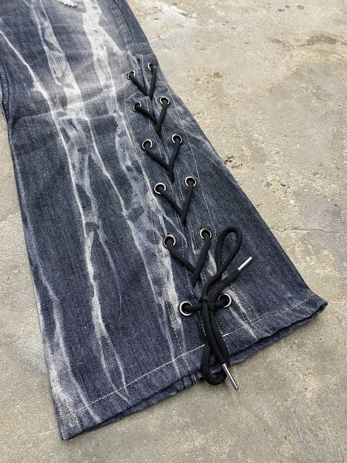 Japanese Brand Black baccara side laced jeans wash Size US 29 - 7 Thumbnail