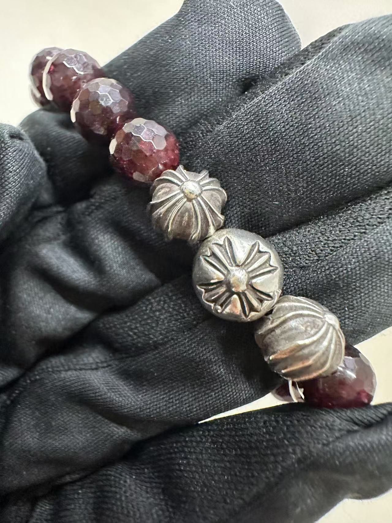 Chrome Hearts Chrome Hearts 8mm Garnet 5 Silver Bracelet Size ONE SIZE - 5 Thumbnail