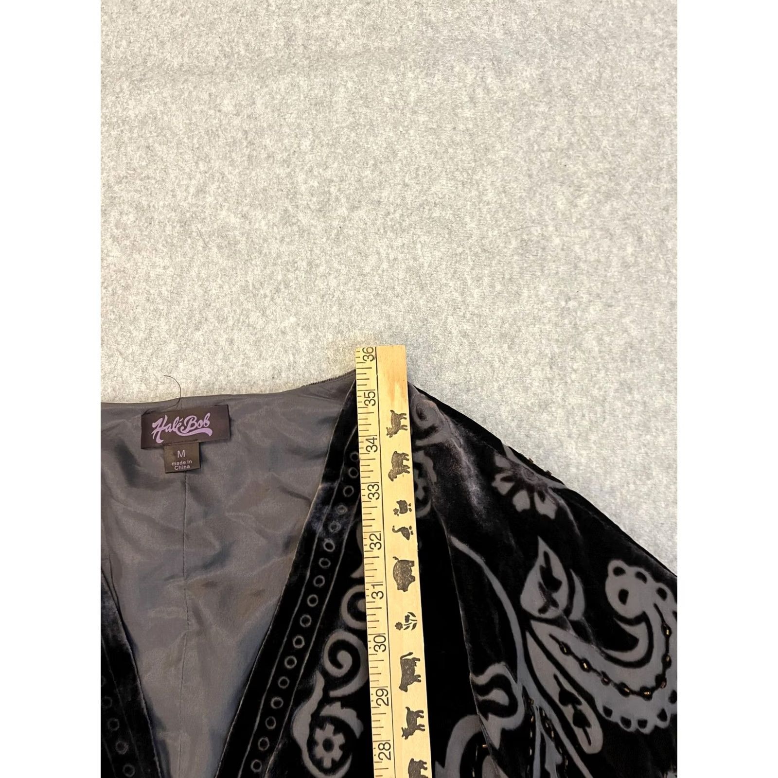 Vintage Hale Bob Dress Womens M Black Velvet Paisley Beaded Kimono Sleeve Short Boho Size 32" / US 10 / IT 46 - 6 Thumbnail
