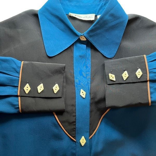 Vintage Vintage Lillie Rubin blue black 100% silk western blouse Size M / US 6-8 / IT 42-44 - 5 Thumbnail