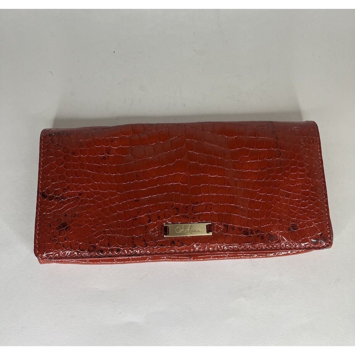 Cole Haan Cole Haan Pouch Wallet Red Orange Croc Patent Zip Mirror Org Size ONE SIZE - 1 Thumbnail