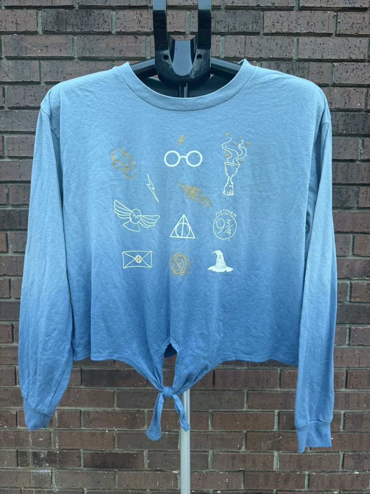 Other Harry Potter Long Sleeve Cropped Top Front Tie Blue Shirt Size L / US 10 / IT 46 - 1 Thumbnail