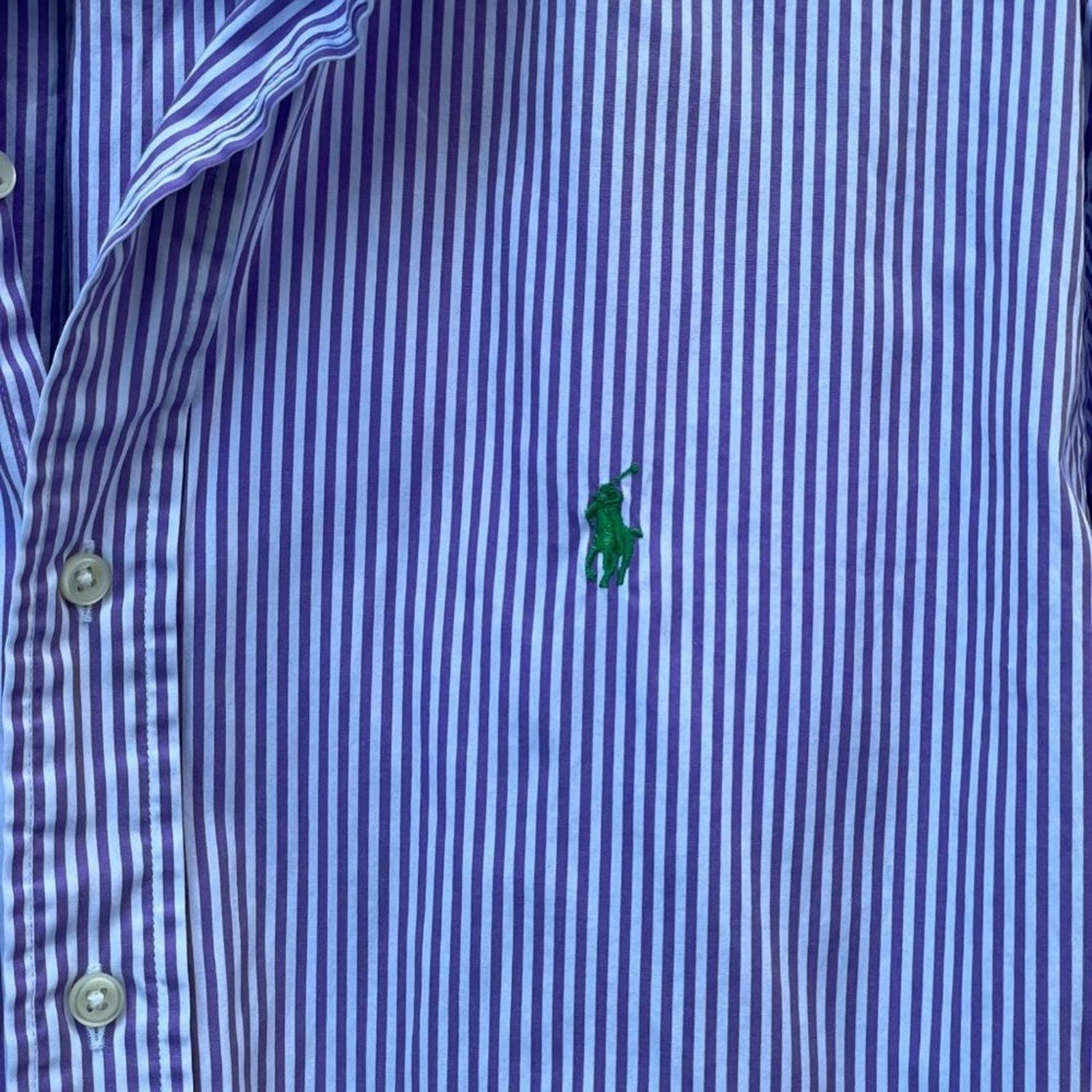 Ralph Lauren Ralph Lauren Custom Fit Oxford Purple White Striped Size US XXL / EU 58 / 5 - 9 Thumbnail
