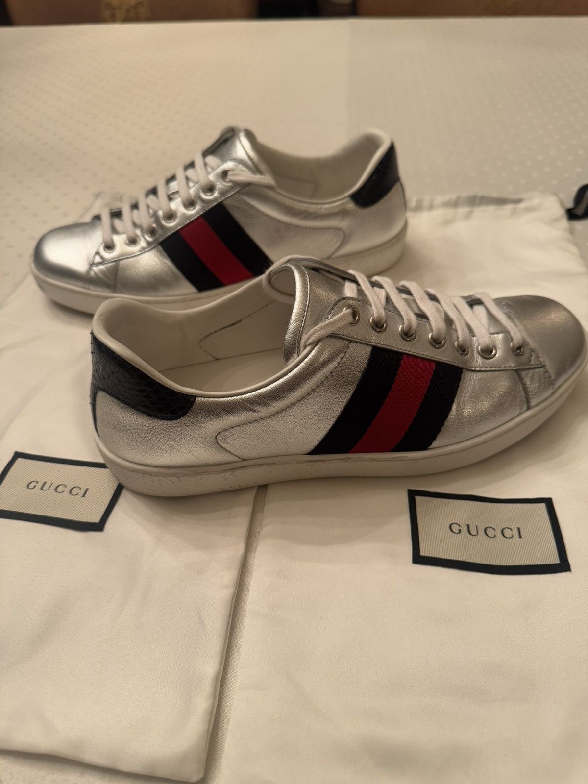 Gucci Silver Red+Blue Stripe Ace Sneaker w/ Python Size US 7.5 / EU 40-41 - 5 Thumbnail