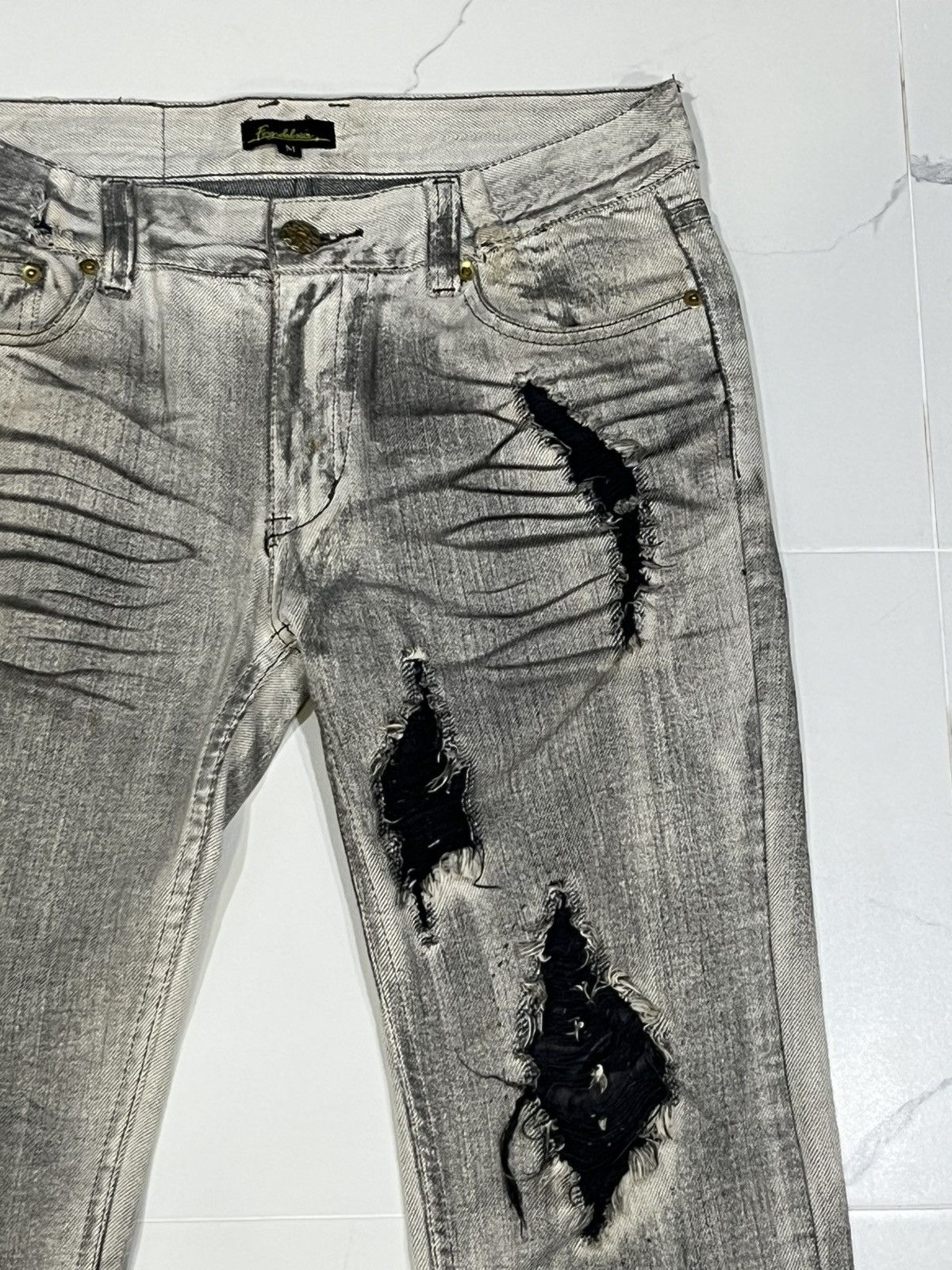 Japanese Brand FLARE💥Japan Brand Ripped Smoke Grey Flared Denim Jeans Size US 32 / EU 48 - 2 Thumbnail