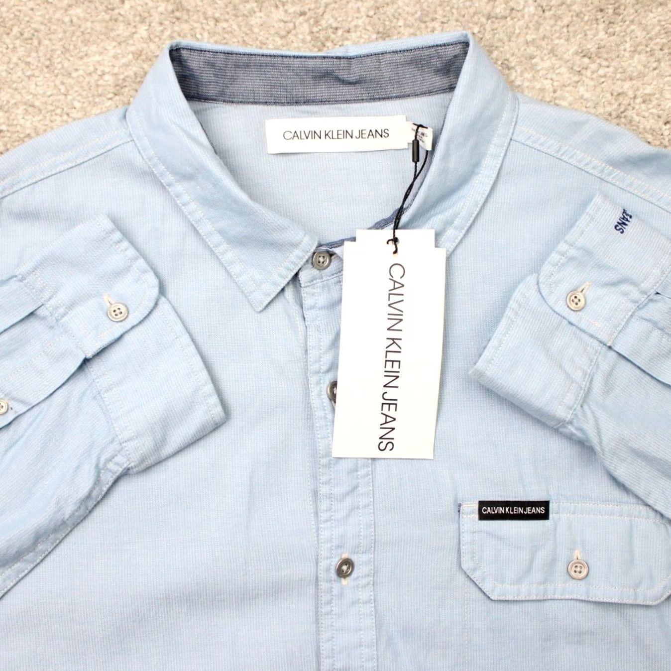 Vintage Calvin Klein Jeans Shirt Mens 2XL Blue Chambray Long Sleeve Button-Up Cotton NWT Size US XXL / EU 58 / 5 - 2 Thumbnail