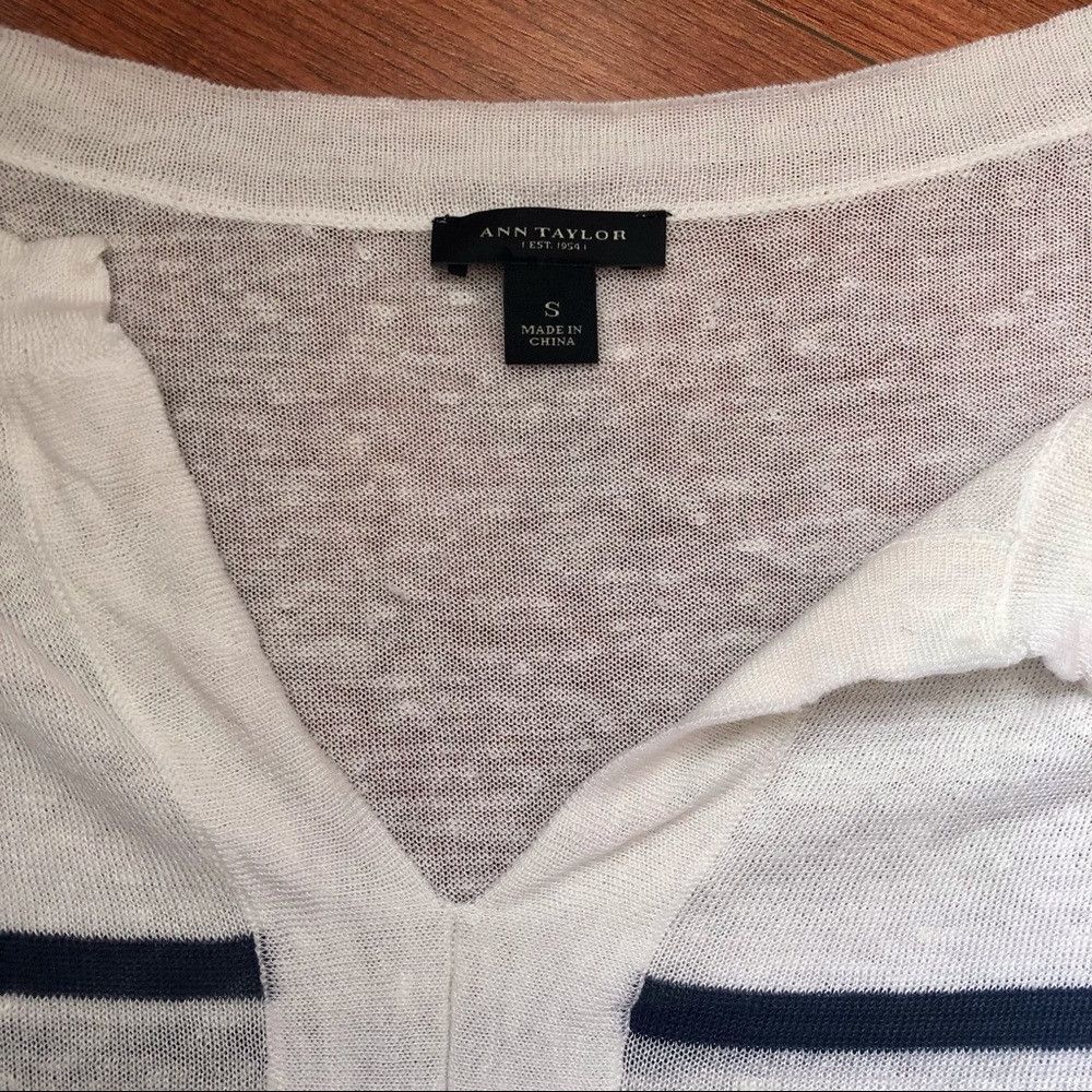Ann Taylor New ANN TAYLOR Striped Linen-Blend Top White Blue Size S / US 4 / IT 40 - 5 Thumbnail