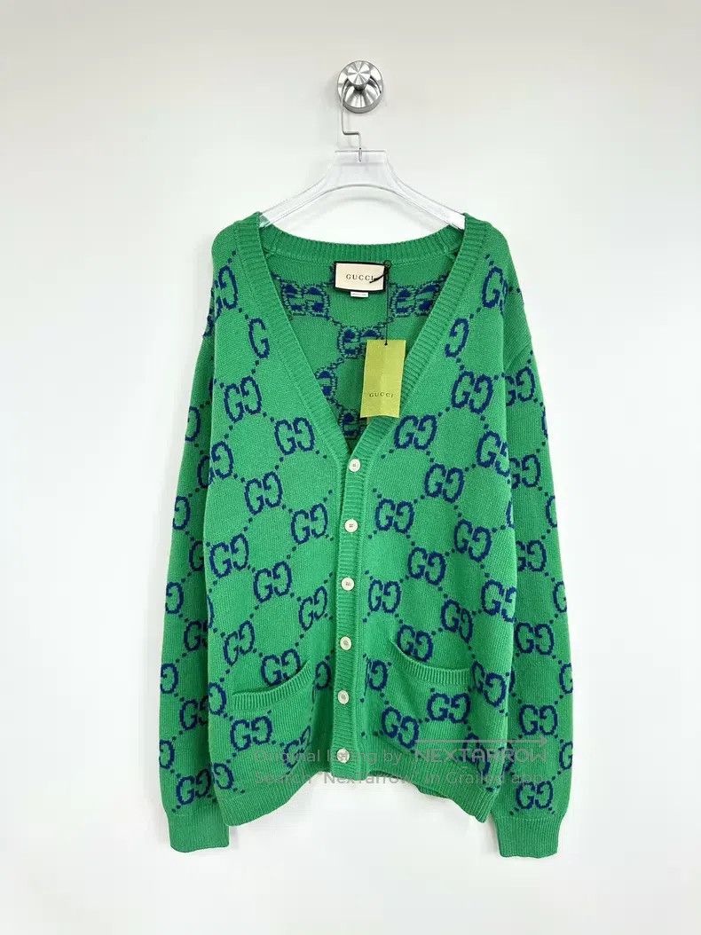 Gucci Gucci Green double G full-print knitted cardigan jacket Size L / US 10 / IT 46 - 1 Thumbnail