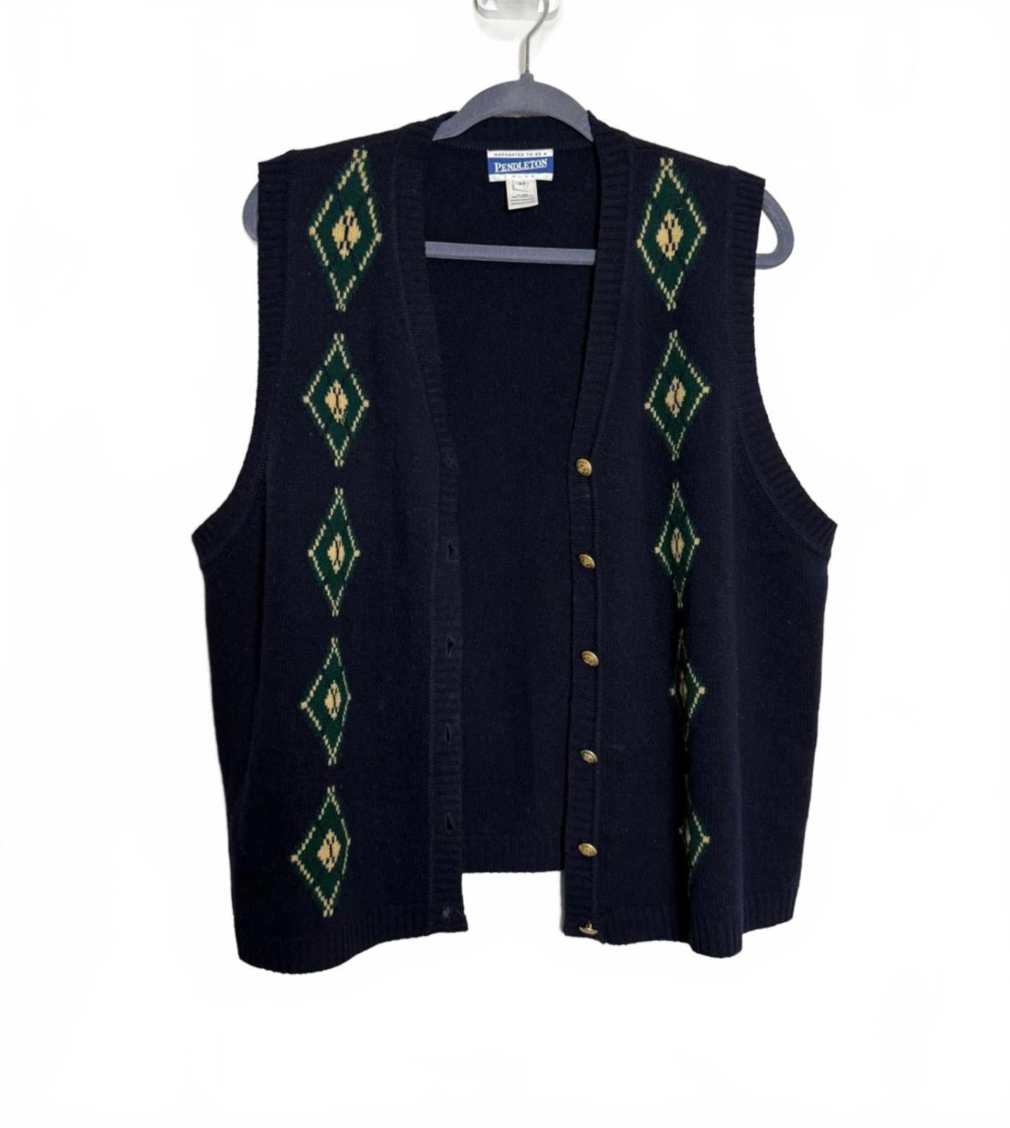 Pendleton Lambs Wool Pendleton Navy Blue Button Up Cardigan Vest Size XXL / US 16-18 / IT 52-54 - 2 Thumbnail