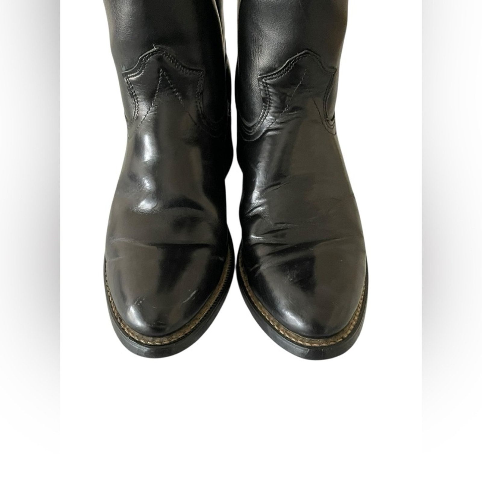 Justin Boots vintage Justin men's black leather roper boots, size 8 D Size US 8 / EU 41 - 8 Thumbnail