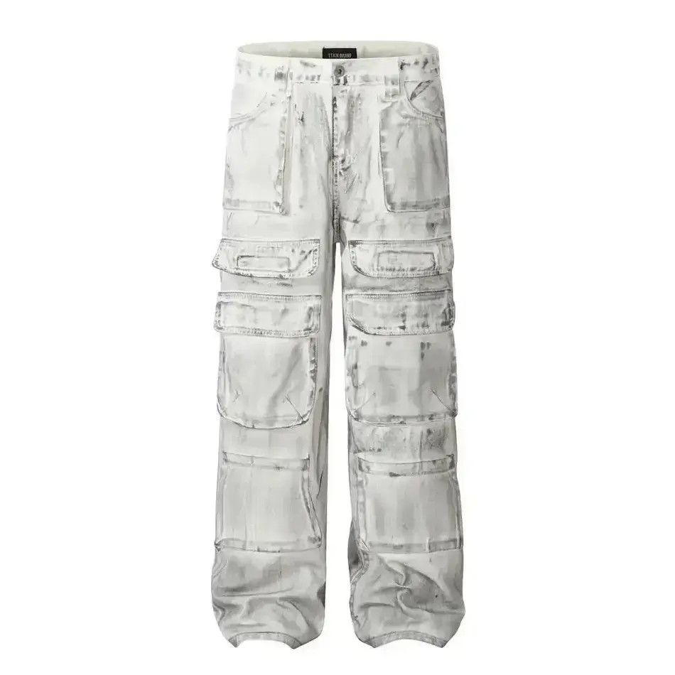 Design Multi Pockets Washed Dirty Cargo Pants
