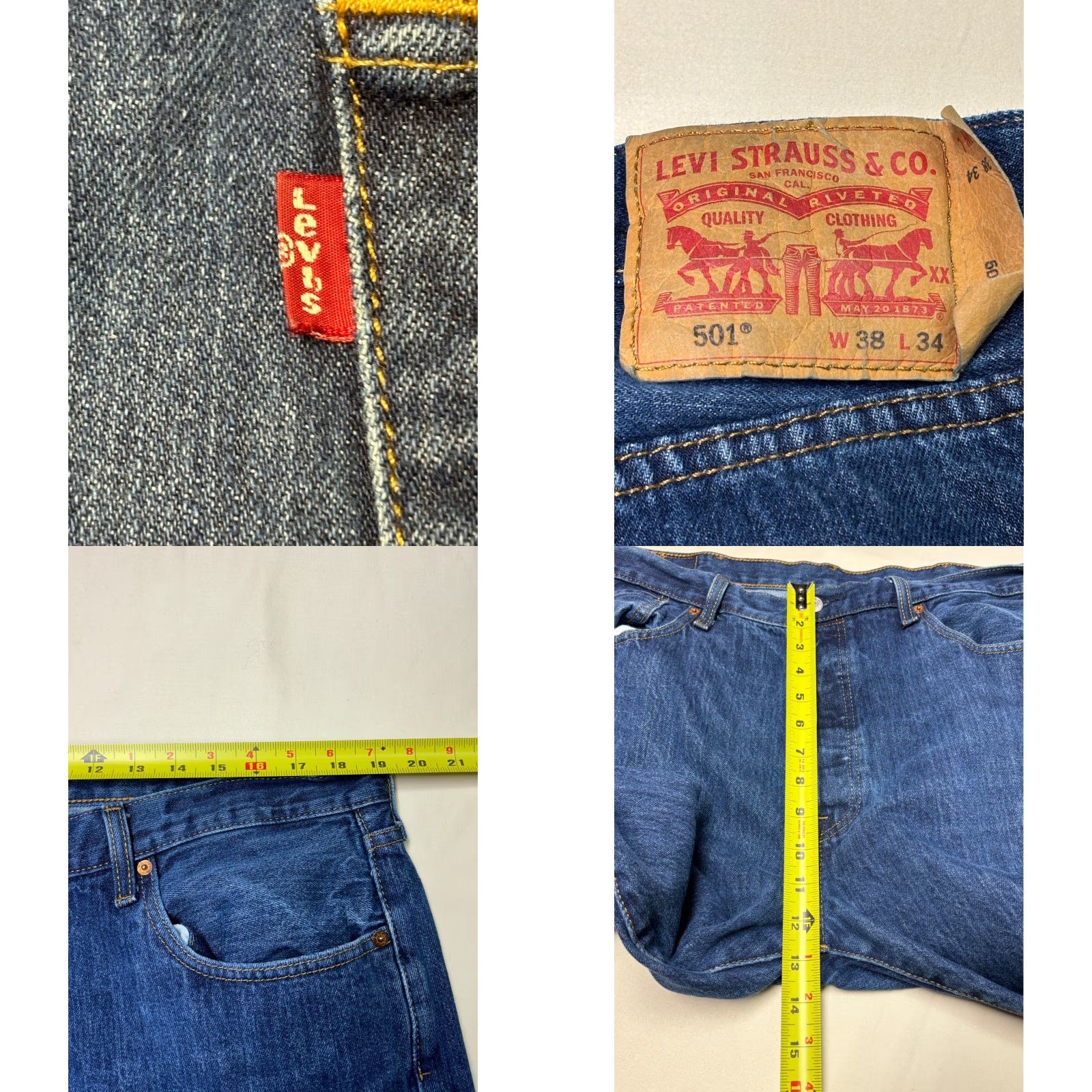 Denime VINTAGE Levi Strauss 501 Jeans Men 38x34 Dark Wash Denim Button Fly Straight Mens Size US 38 / EU 54 - 8 Thumbnail