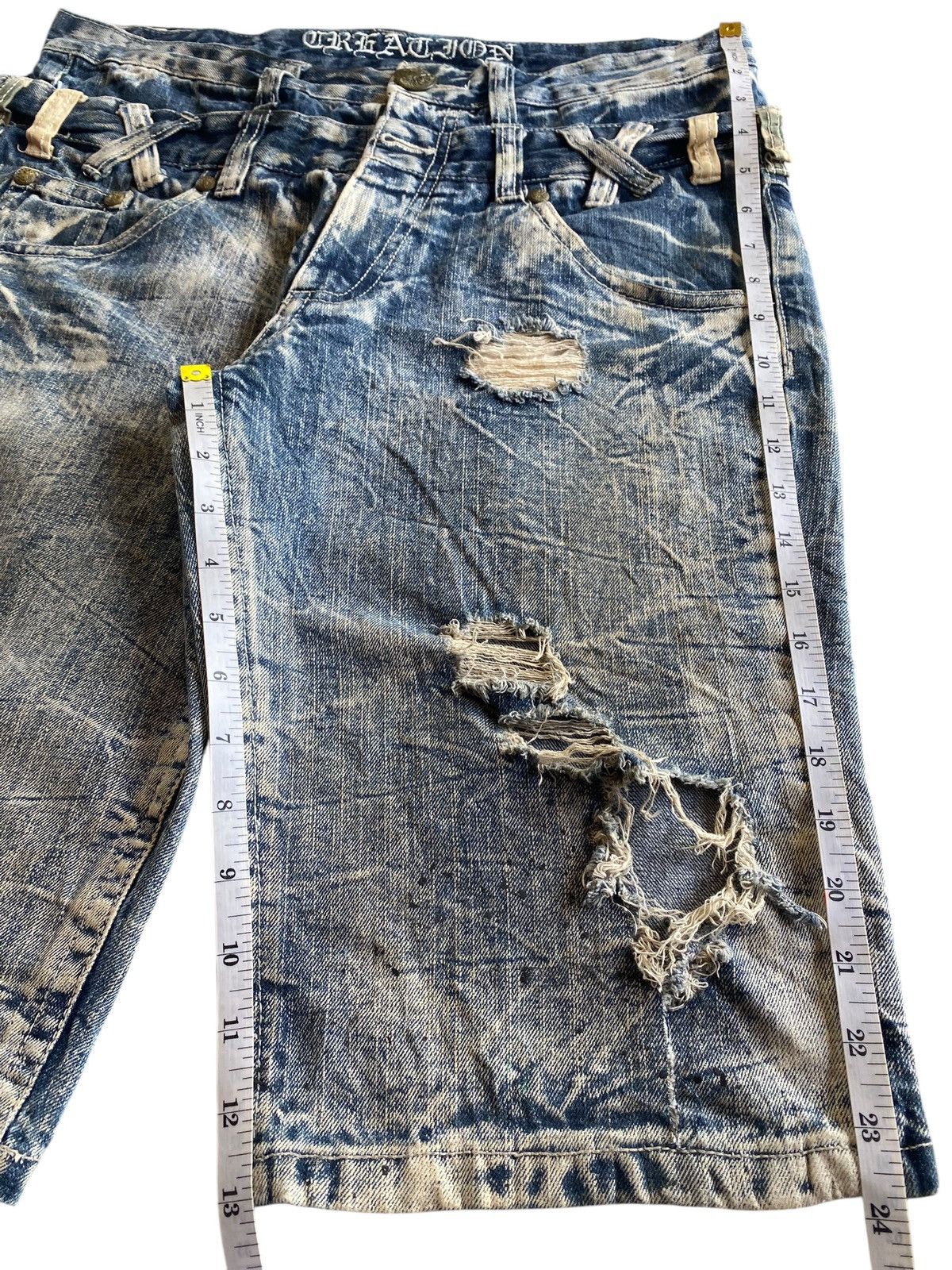 Skull Jeans by an Alchemist Deluxe Creation Skull Double Waist Distressed Short Jeans Size US 34 / EU 50 - 13 Thumbnail