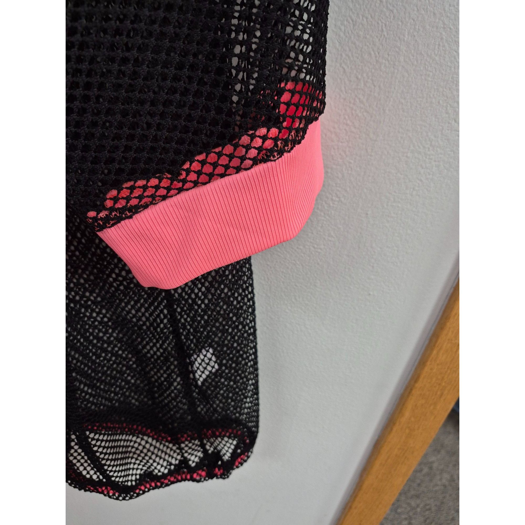 Other Black Mesh Oversized Top With Pink Trim & Drawstring Hem By Size XL / US 12-14 / IT 48-50 - 3 Thumbnail