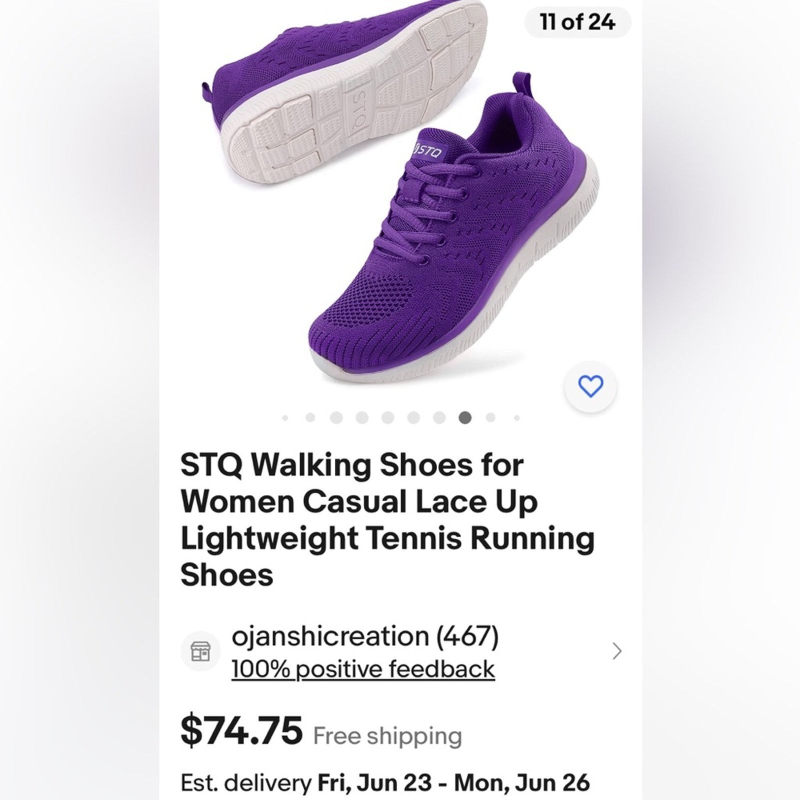 Vintage BNWT STQ purple walking athletic tennis shoes sneakers Size US 5.5 / IT 35.5 - 5 Thumbnail