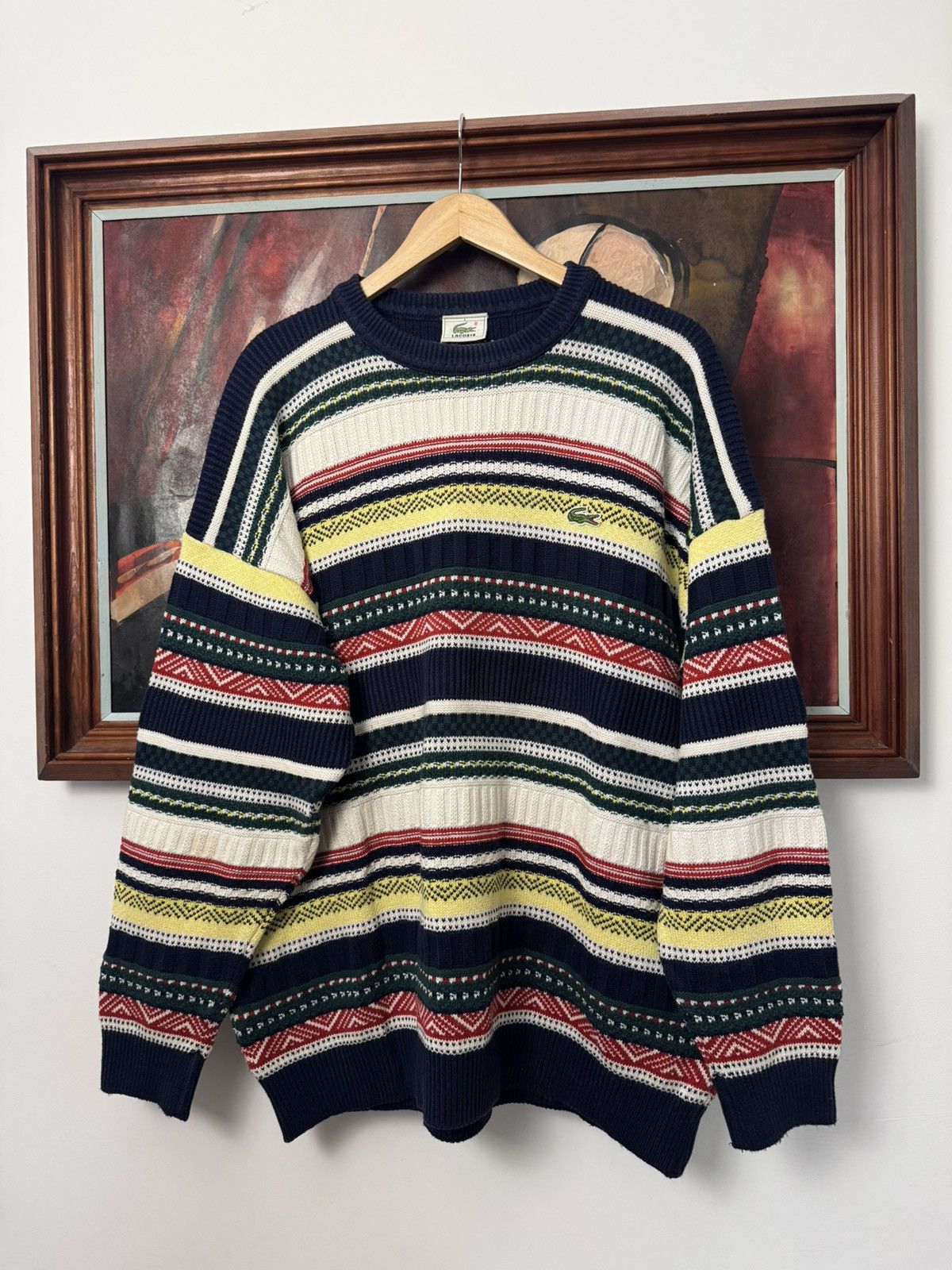 Lacoste Vintage Sweater Boxy Multicolor Coogi Vibe Casual
