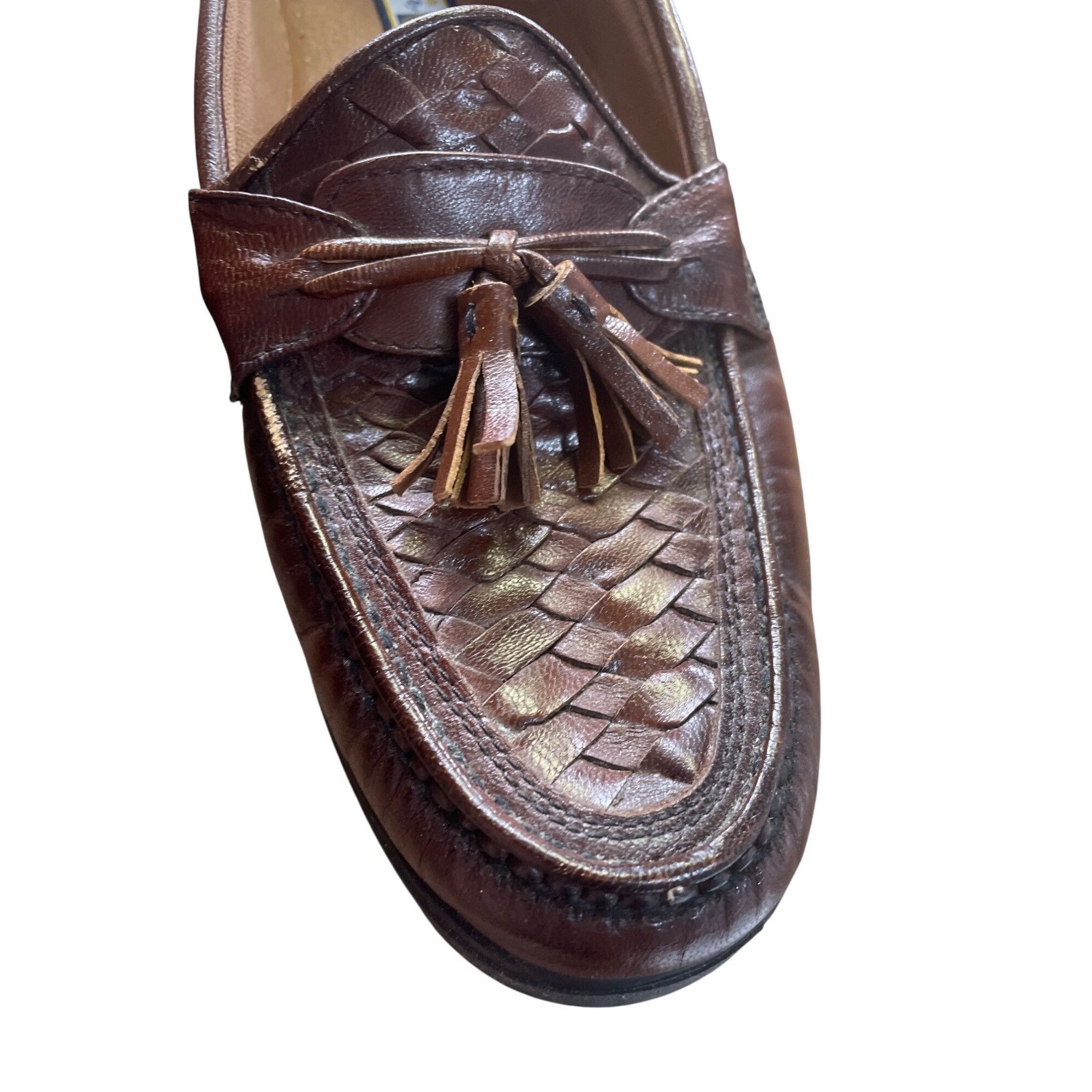 Designer French Shriner Mens Brown Leather Tassel Loafers Size 8.5M S Size US 8.5 / EU 41-42 - 10 Thumbnail