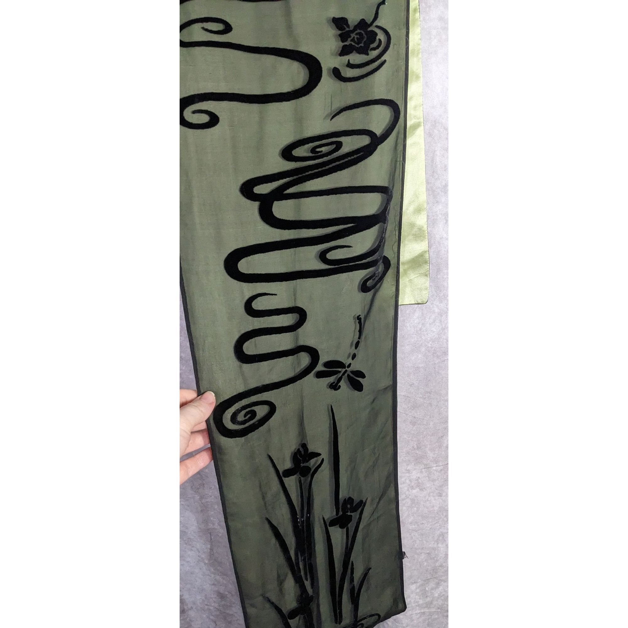 Other Vintage 90s Gothic Burnt Velvet Floral Scarf Green & Black D Size ONE SIZE - 7 Thumbnail