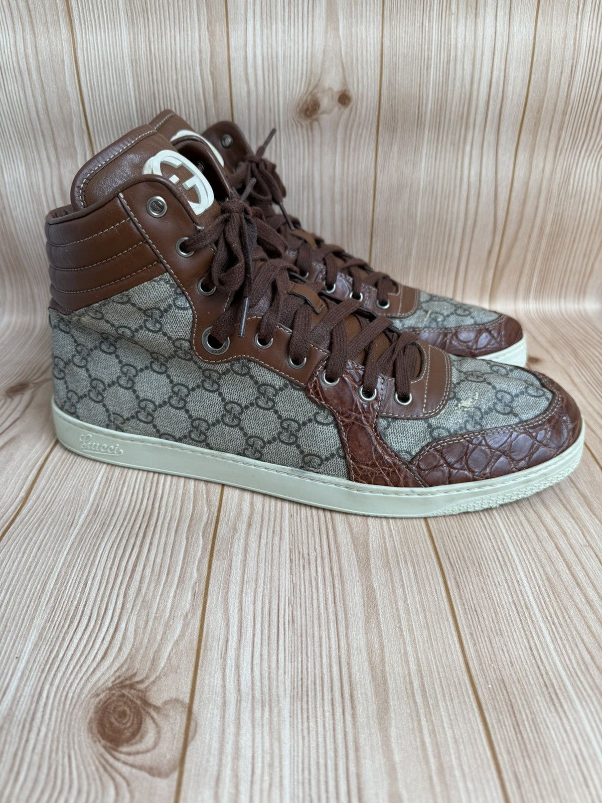 Gucci Crocodile trim Monogram sneakers Size US 12 / EU 45 - 2 Thumbnail