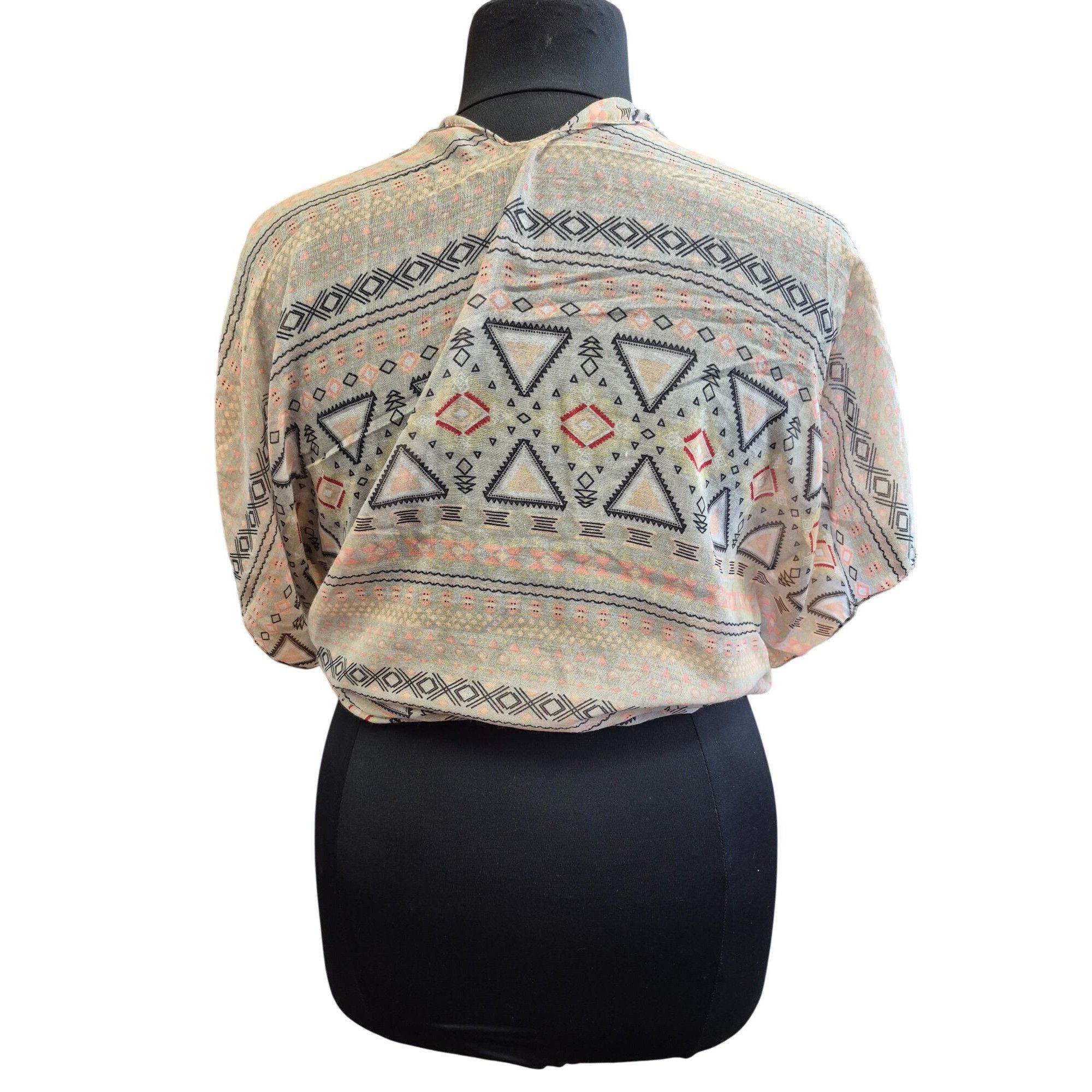 Other Bohemian Tribal Print Kimono Wrap Scarf Shawl Peach, Brown, Size ONE SIZE - 6 Thumbnail