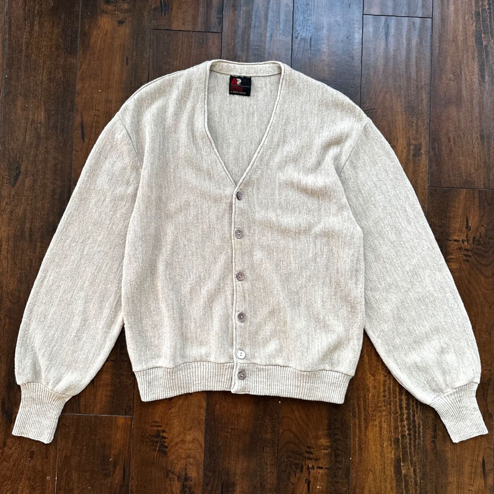 Vintage VTG Arnold Palmer Cardigan Sweater Beige 100% Virgin Wool 