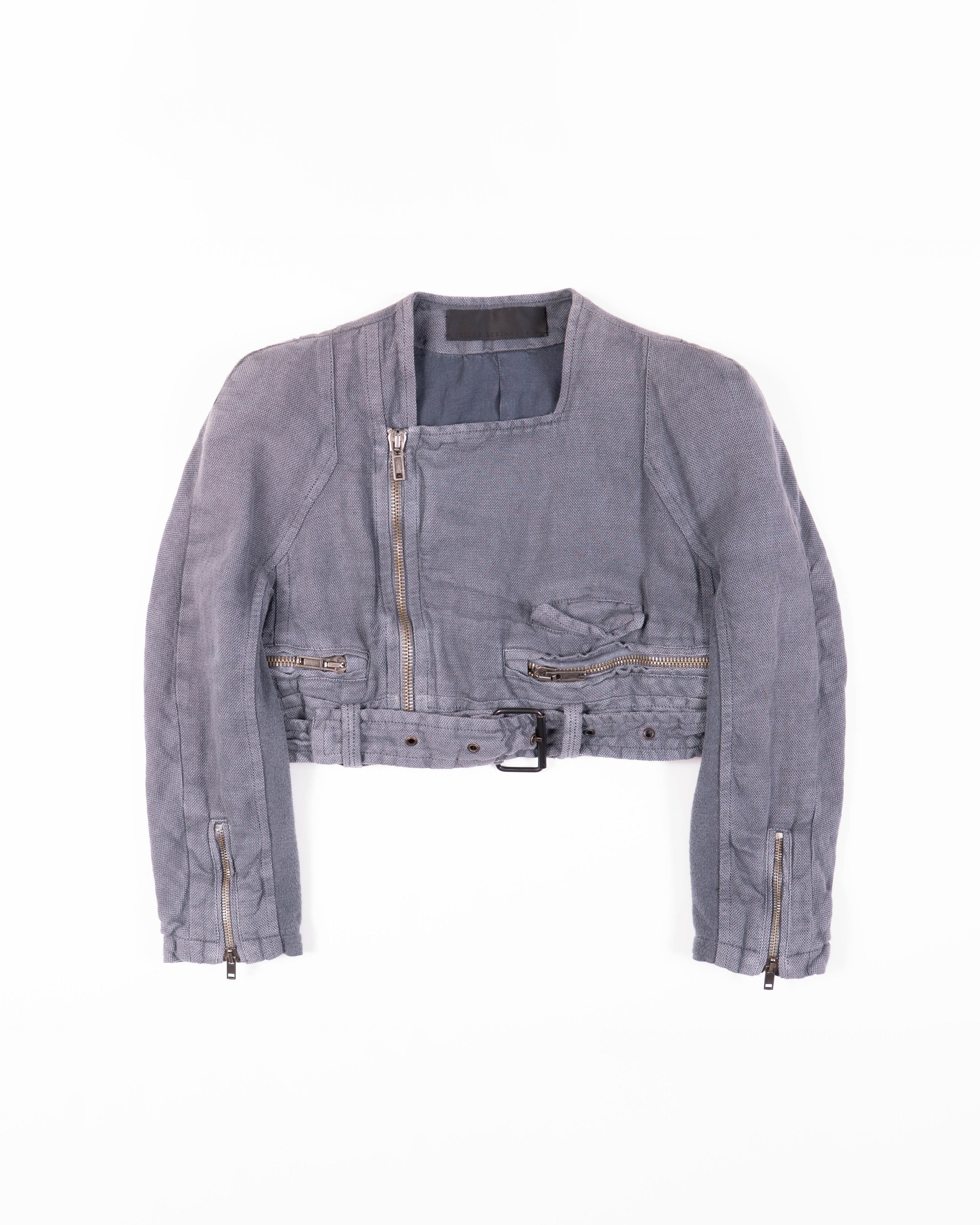 Haider Ackermann SS16 Grey Cropped Cotton Biker Jacket Size S / US 4 / IT 40 - 1 Thumbnail