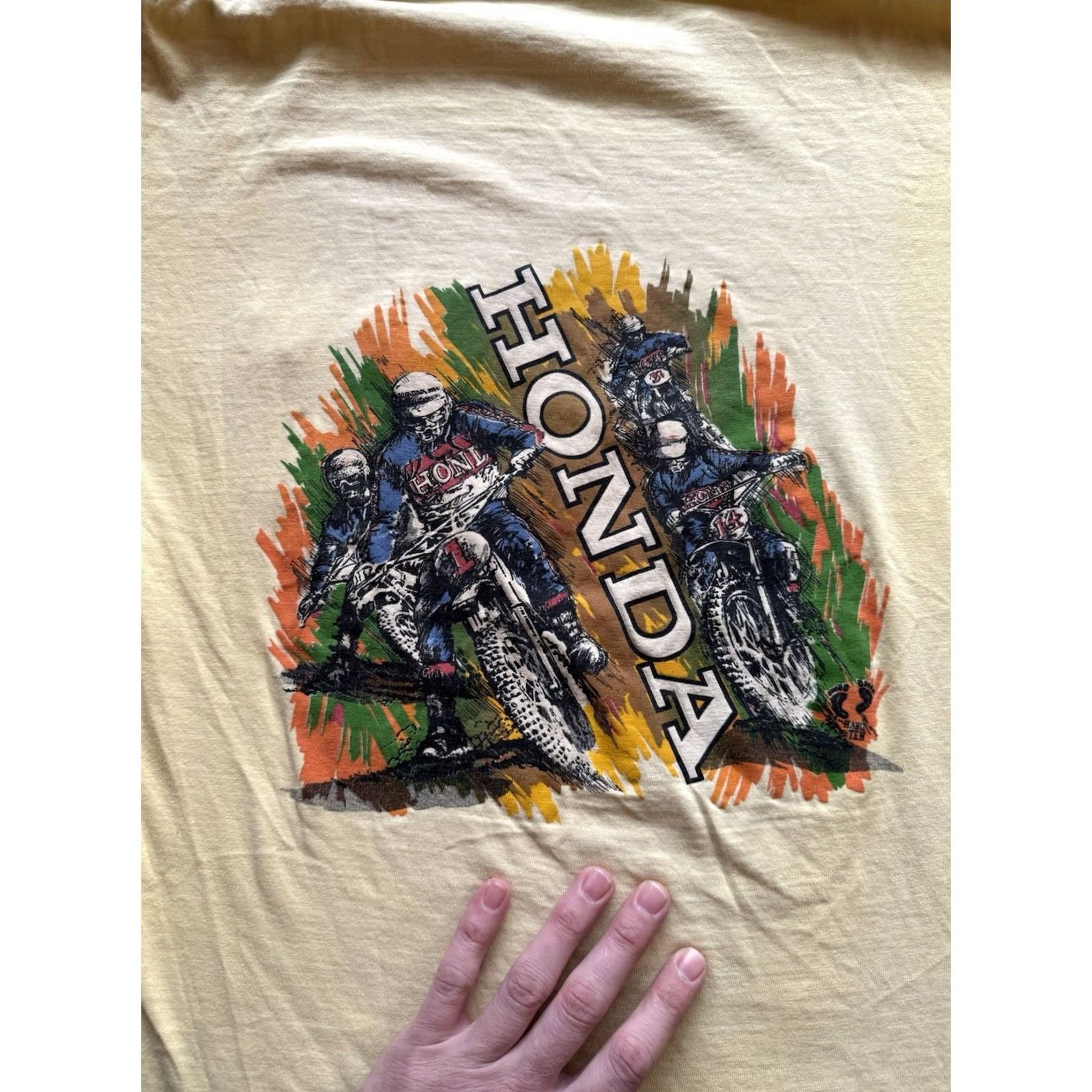 Hang Ten VINTAGE Honda Hang Ten Tee Pocket Sz L Moto X Racing Motocross 70s USA 1970s Size US L / EU 52-54 / 3 - 5 Thumbnail