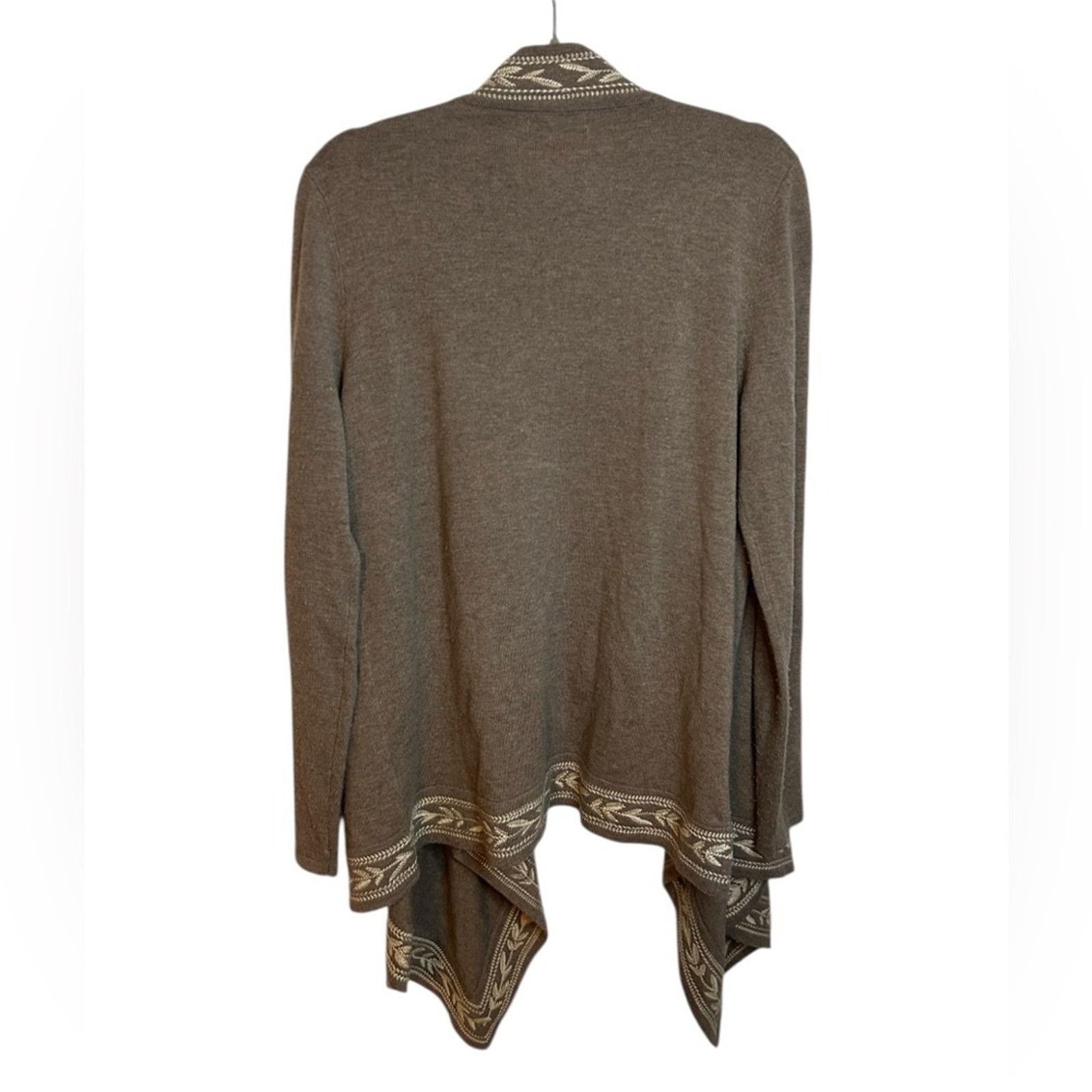 Johnny Was Johnny Was Taupe Wool Embroidered Waterfall Cardigan Size L / US 10 / IT 46 - 2 Thumbnail