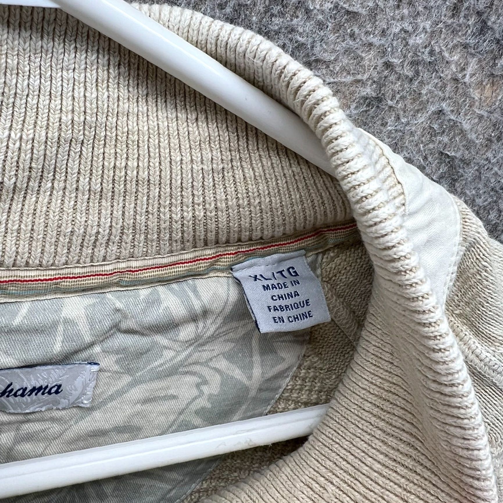 Tommy Bahama Tommy Bahama Sweater Mens XL Beige Quarter Zip Fleece Waffle-Knit Mock Neck Pullover Long Sleeve Size US XL / EU 56 / 4 - 3 Thumbnail