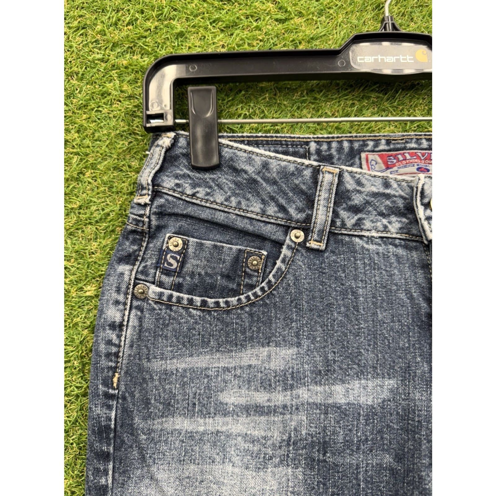 Silver Jeans Co. VINTAGE Silver Jeans Womens Flared Jeans 27/31 Dark Wash Blue Denim 20" Pockets Pants Size 27" / US 4 / IT 40 - 4 Thumbnail