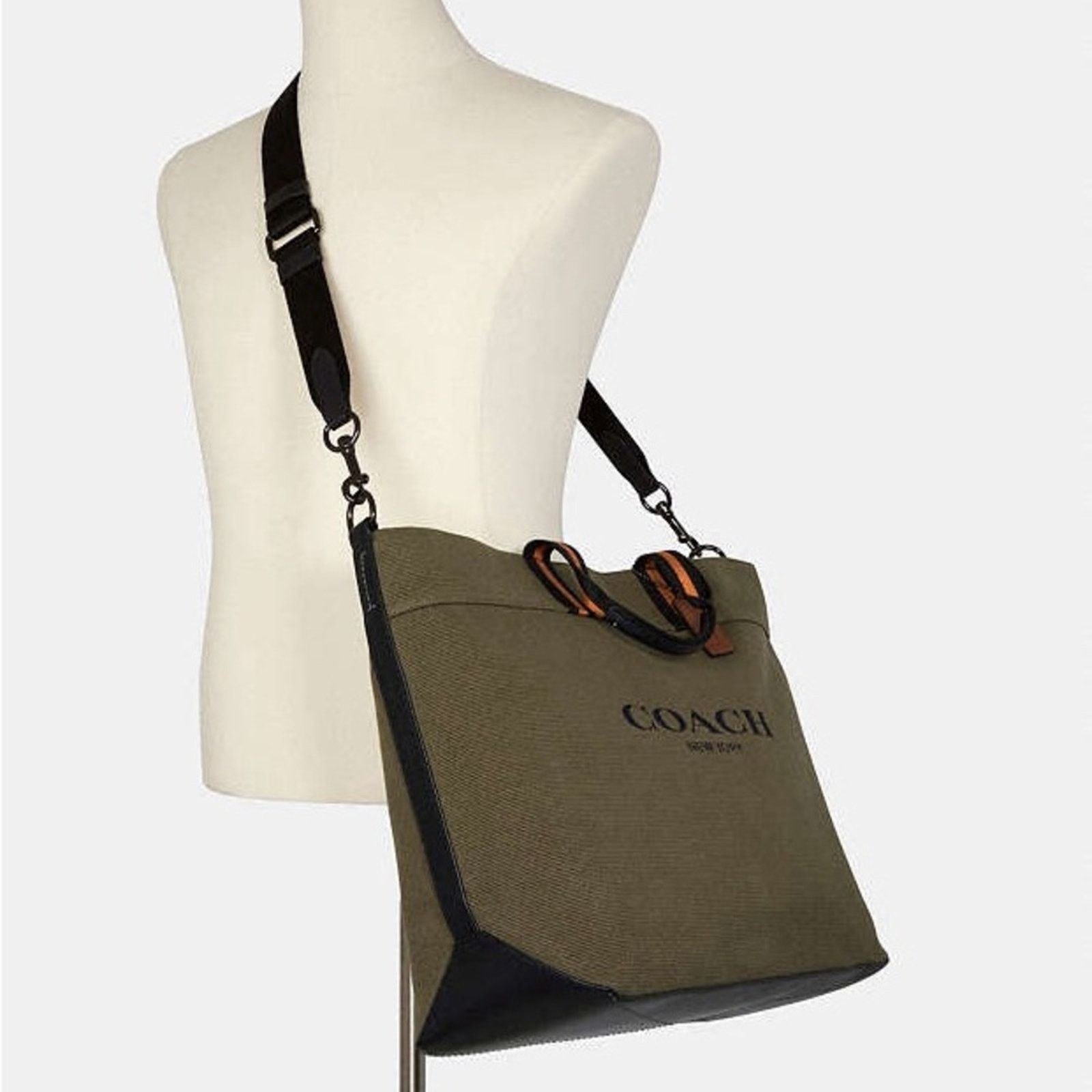 Coach COACH Olive Green Black Canvas Leather Zip Travel Tote Bag Size ONE SIZE - 14 Thumbnail