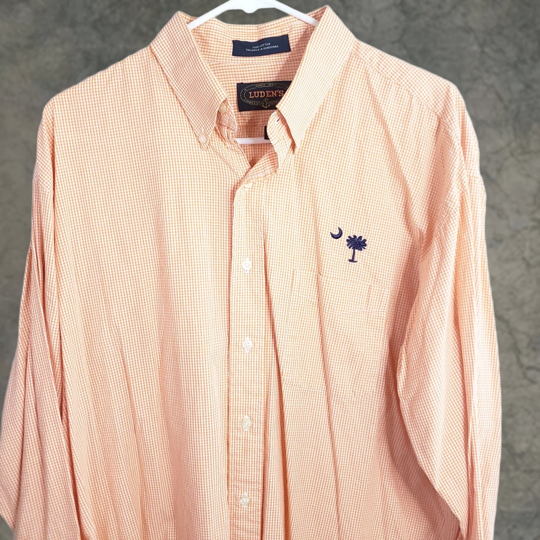 Vintage VINTAGE Ludens Dress Shirt Men L Orange Check Long Sleeve Embroidered SC Logo Button-Down Collar Shirt Size 42R - 1 Thumbnail