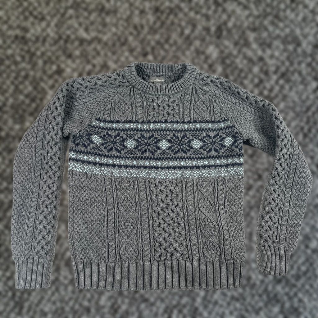 Vintage LL Bean Signature Cotton Fisherman Sweater Fair Isle Gray Blue Sz Medium Size US M / EU 48-50 / 2 - 1 Thumbnail