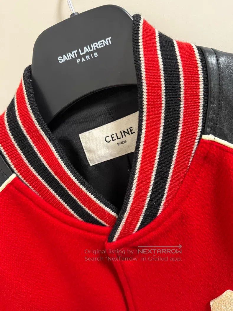 Celine CELINE Red Leather Sleeve Baseball Jacket Size US M / EU 48-50 / 2 - 2 Thumbnail