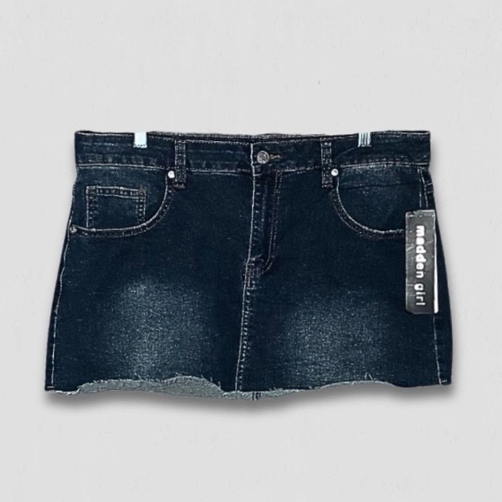Madden NYC NWT Madden Girl Mini Skirt Raw Hemline Cotton Denim Blue L Size 34" / US 12 / IT 48 - 1 Thumbnail
