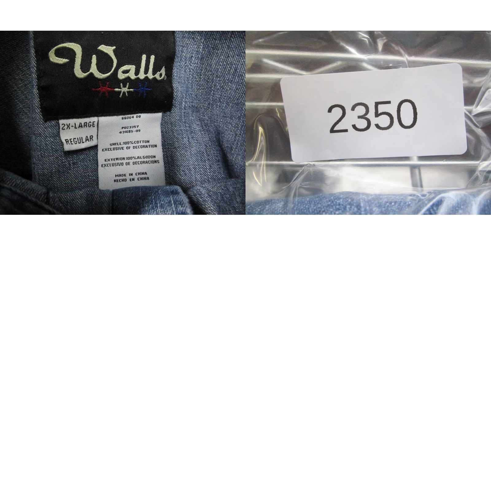 Walls Walls Denim Shirt Men 2XL Blue Pearl Snap Western Light Wash Jeans Style Casual Workwear Shirt Size US XXL / EU 58 / 5 - 8 Thumbnail
