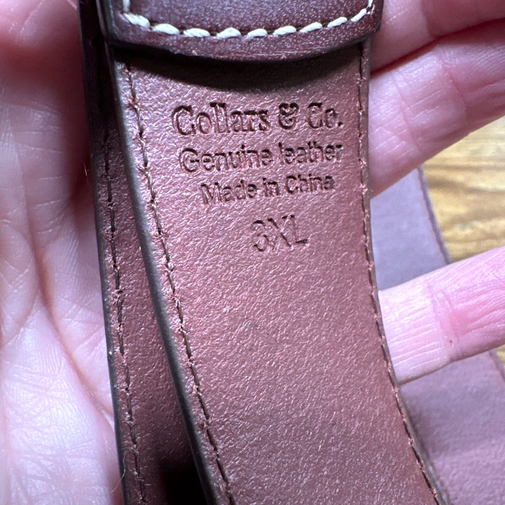 CO Collars & Co Leather Brown Belt 3XL Silver Buckle White Stitch Belt Mens Regular 49” L 1.25” W Designer Dress Golf Work NWOT Size ONE SIZE - 4 Thumbnail