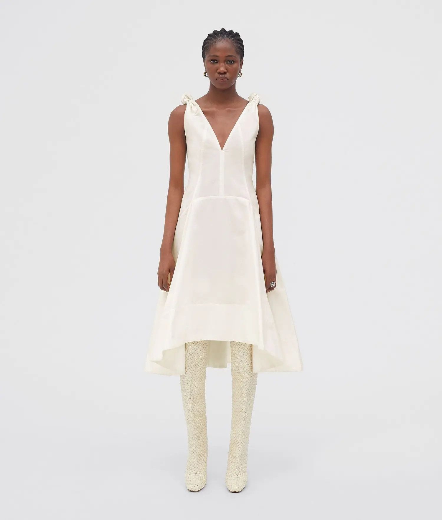 Bottega Veneta o1n1vont0325 Knotted Compact Cotton Canvas Dress in White Size M / US 6-8 / IT 42-44 - 1 Thumbnail